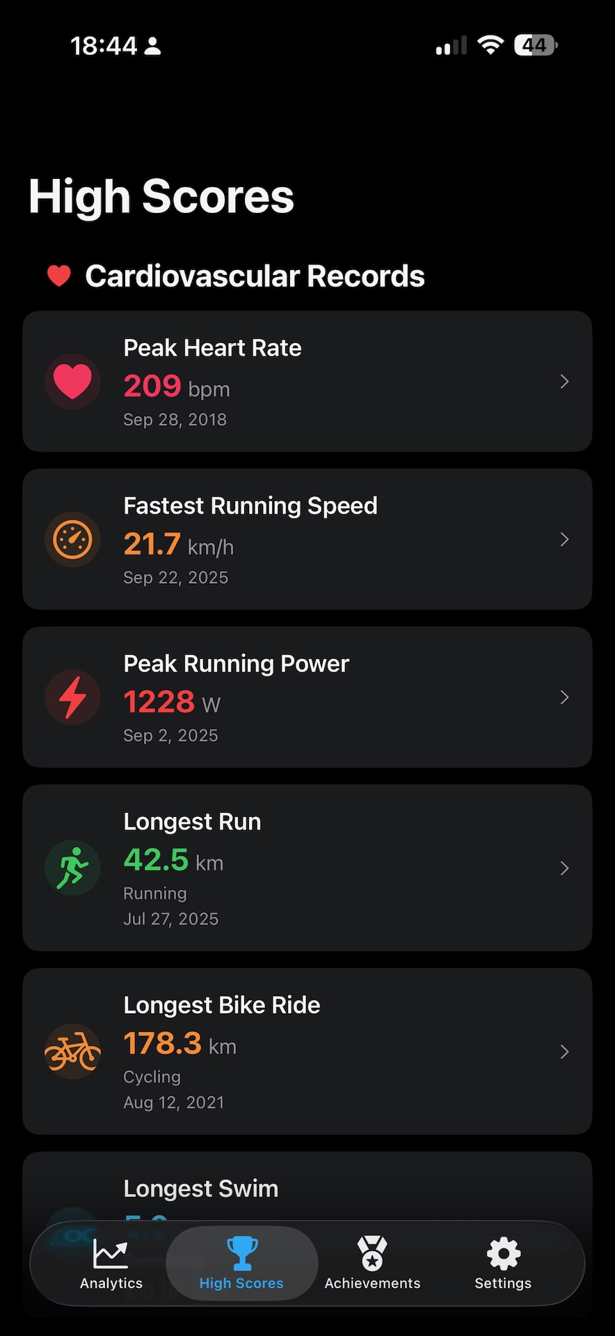 Und was waren meine Maximalwerte bei Workouts?